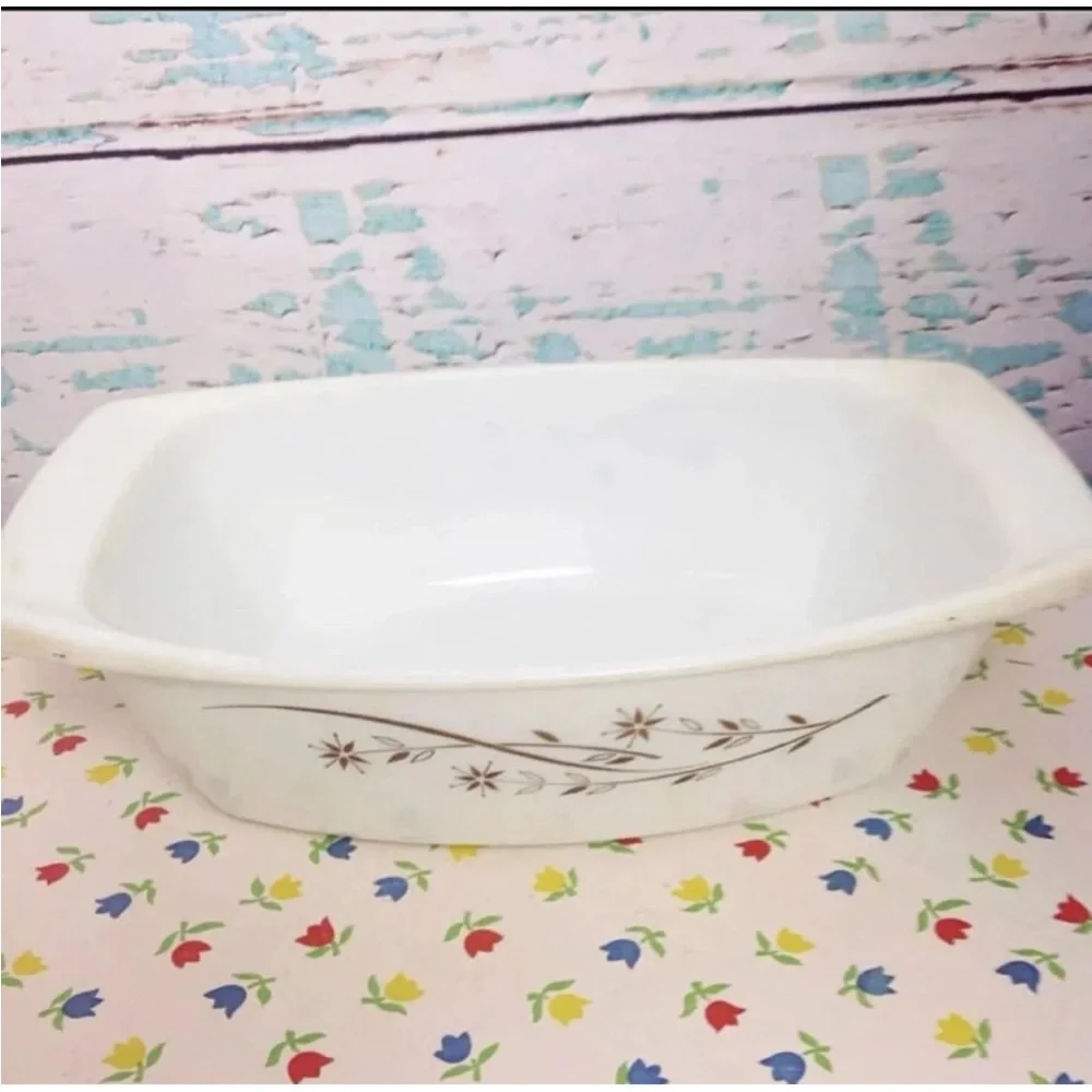 Pyrex Gold Honeysuckle Oblong Baker Casserole Dish Glass Floral Large Vintage